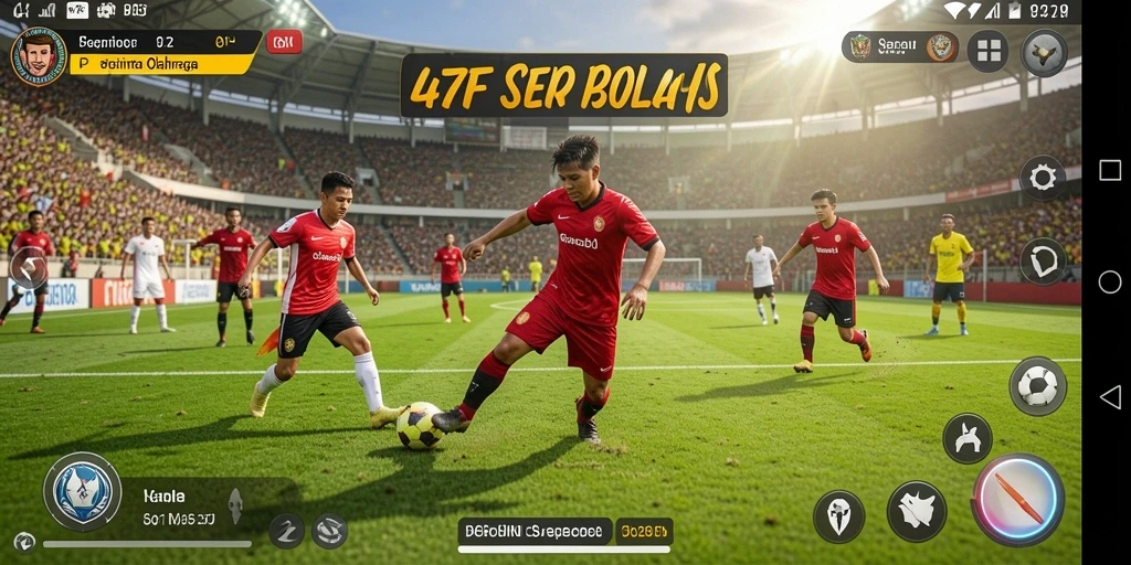 Gameplay 47F dengan aksi sepak bola yang seru dan mendebarkan.
