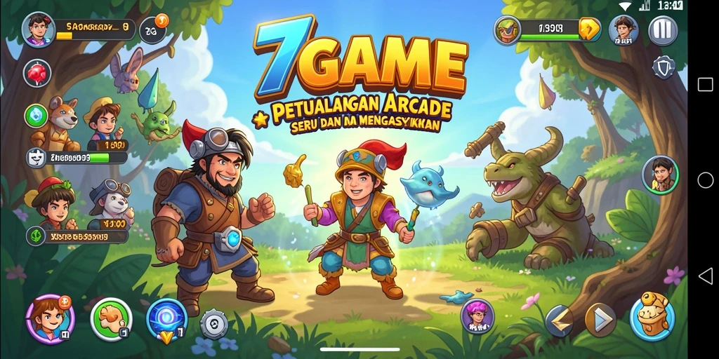 Screenshot utama 7GAME menunjukkan serunya gameplay Arcade.