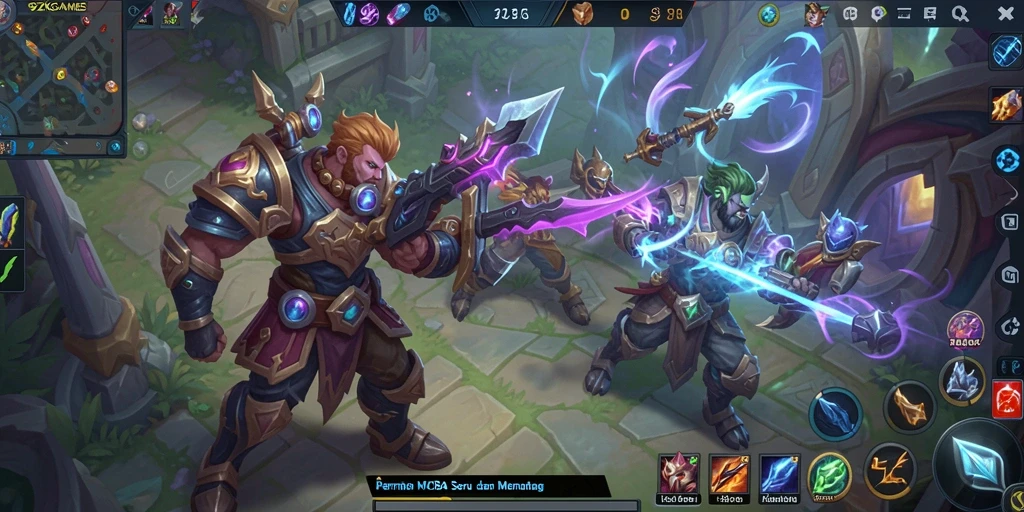 Tampilan gameplay seru dalam 9ZKGAMES di arena perang MOBA.