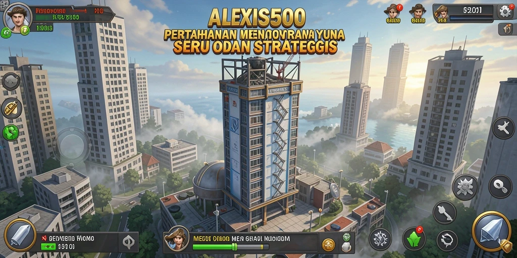 Tampilan gameplay menara pertahanan yang menegangkan di ALEXIS500.