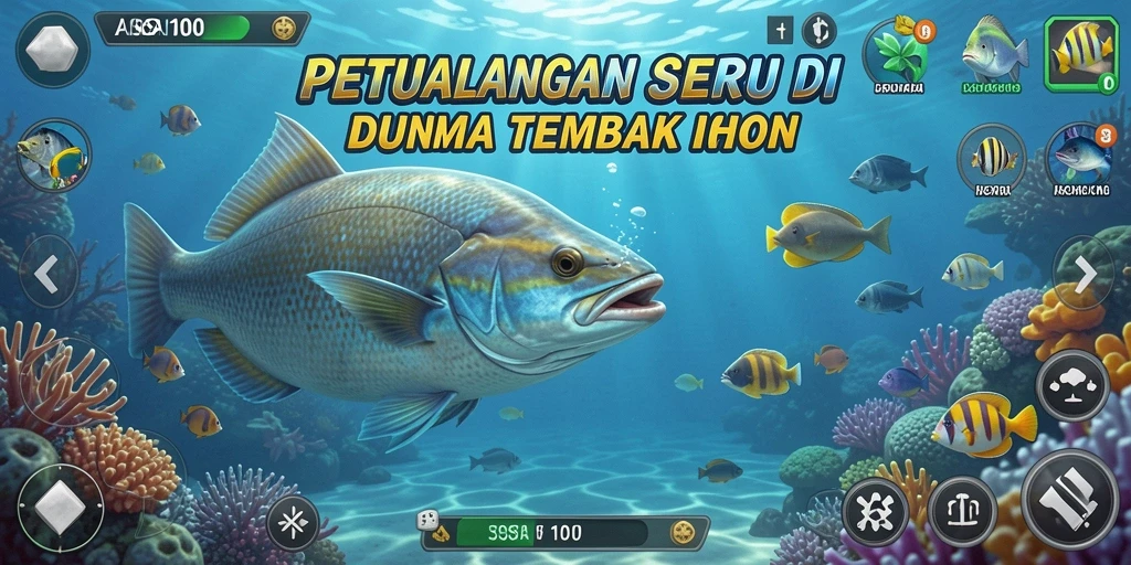 Tampilan gameplay seru ASIA100 saat menembak ikan.