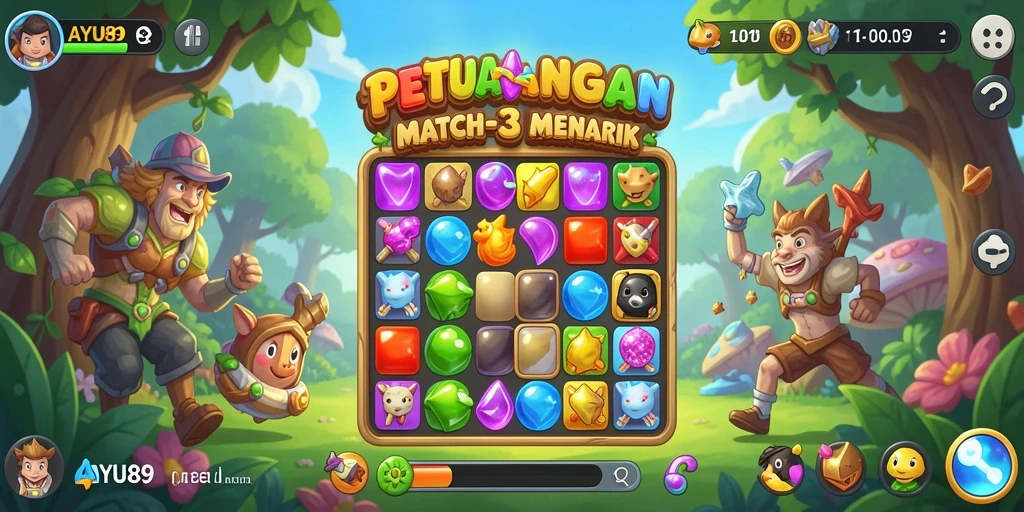 Screenshot utama AYU89 memperlihatkan serunya gameplay Match-3.