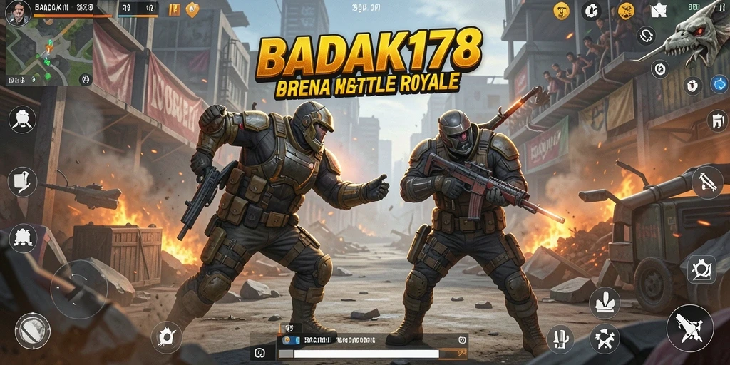 Tangkapan layar BADAK178 dengan aksi seru dalam permainan Battle Royale.