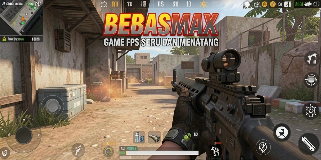 Screenshot utama BEBASMAX menunjukkan aksi seru dalam gameplay FPS.