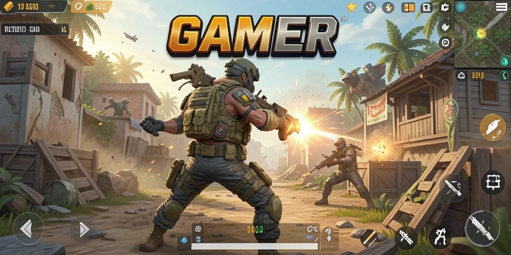 Tampilan gameplay seru dalam GAMERP, lengkap dengan aksi pertempuran yang mendebarkan.