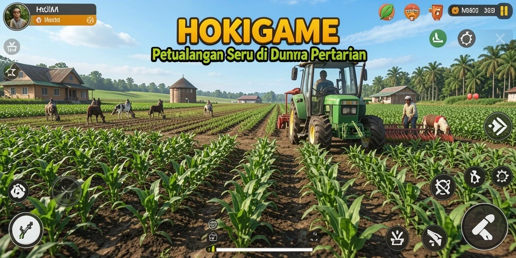Gameplay HOKIGAME menampilkan aktivitas pertanian yang seru dan interaktif.