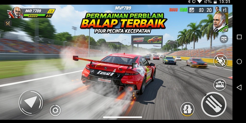 Tampilan utama gameplay balap yang mendebarkan di MVP789.