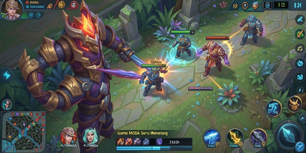 Tampilan menarik dengan aksi pertempuran karakter dalam game MOBA.