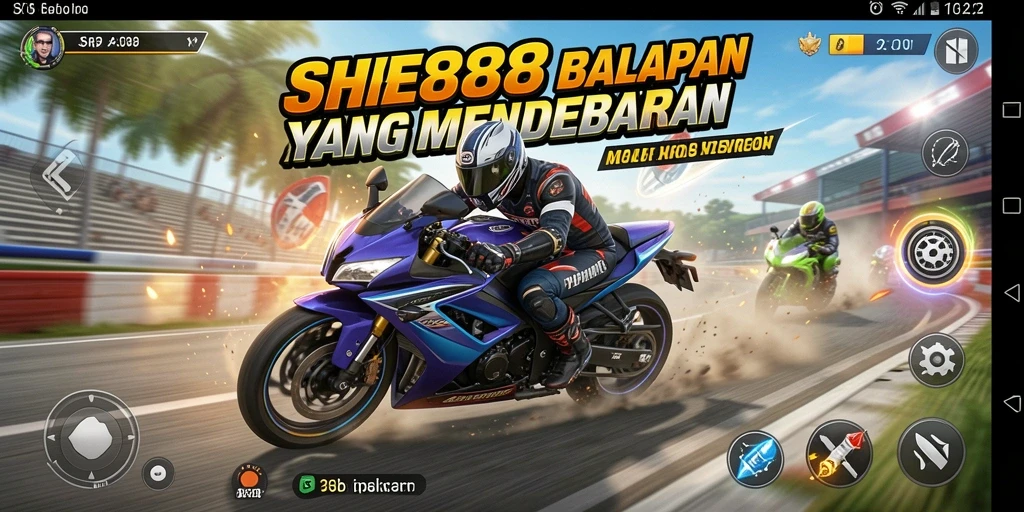 Gameplay SHE888 yang mendebarkan dalam balapan motor.