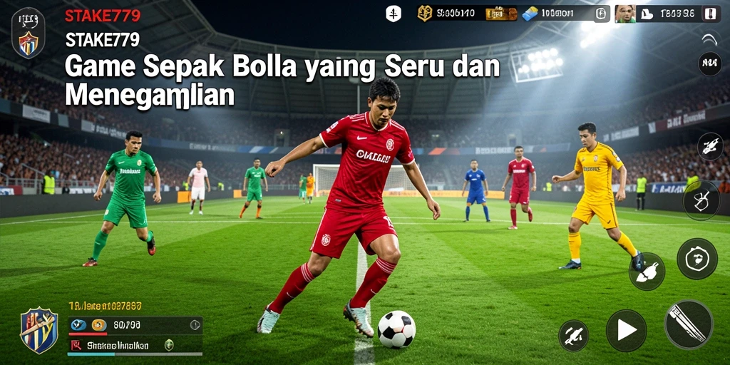 Screenshot utama menunjukkan momen menegangkan saat mencetak gol di STAKE779.