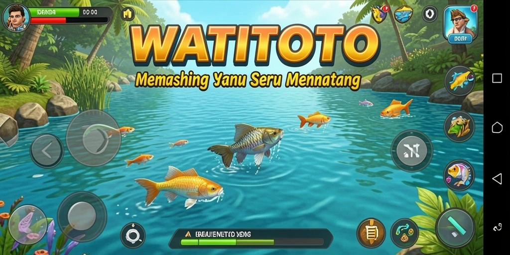 Tampilan screenshot gameplay WATITOTO yang seru saat memancing ikan.