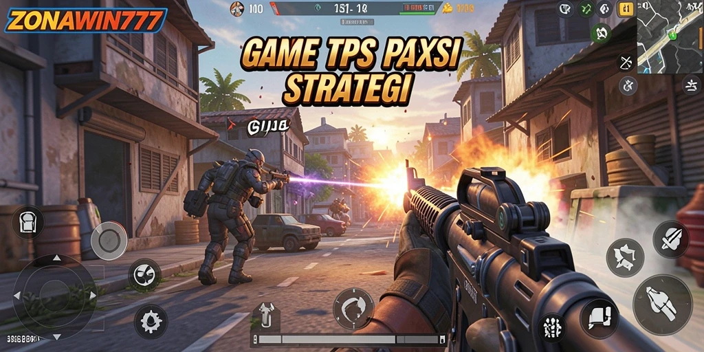Tampilan gameplay ZONAWIN777 yang seru dalam pertempuran TPS.